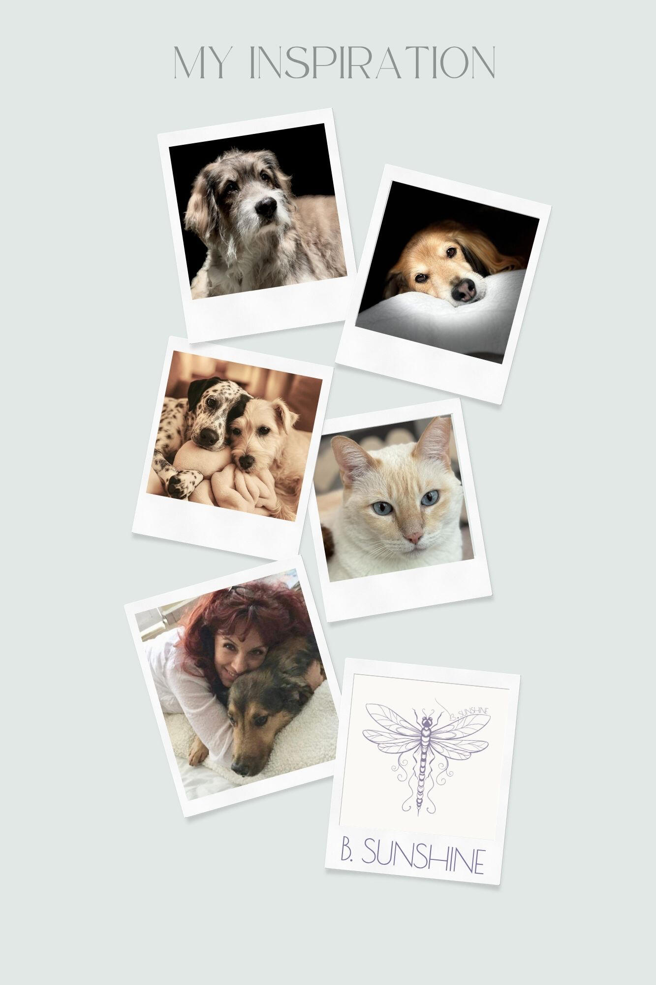 A heartfelt collage of the beloved animals who fill Andrea’s heart and inspire her work—her deepest source of love, joy, and purpose—framed by the words “My Inspiration".