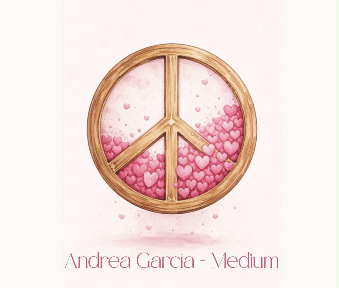 Text image with the phrase "Love is the most powerful force that exists", followed by the name "Andrea, Animal Medium".